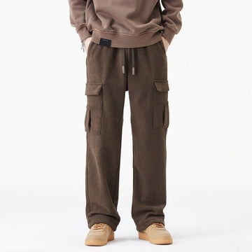 Men’s Cargo Pants – Relaxed Wide-Leg Fit – Ribbed Texture – Drawstring Waistband