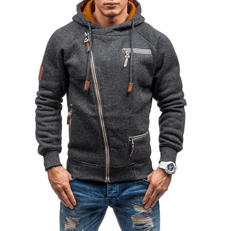 Men’s Hoodie – Regular Fit – Fleece Feel – Asymmetrical Zip – Zippered Pockets – Casual Wear