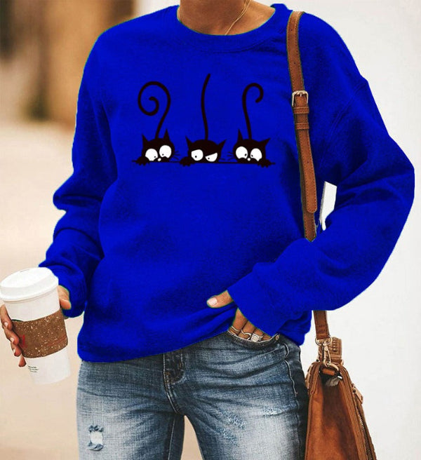 Women’s Sweatshirt – Oversized Fit – Cotton Blend – Crewneck – Playful Cat Graphic