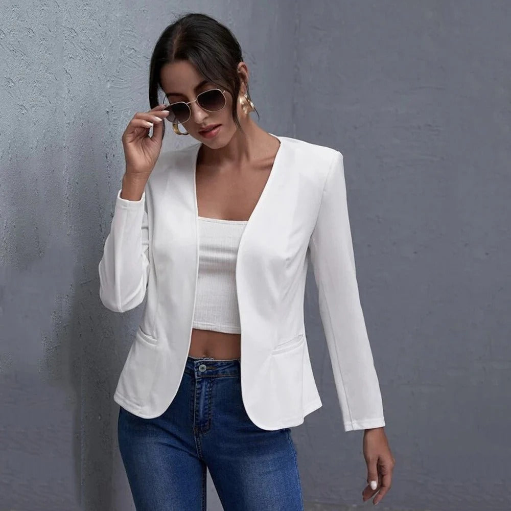 Women’s Blazer Jacket – Tailored Fit – Smooth – Hip Length with Pockets
