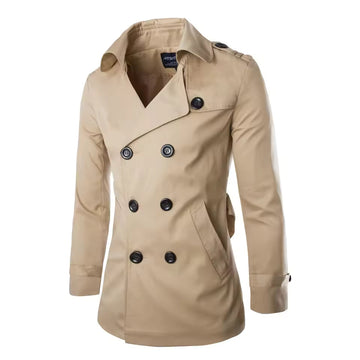 Men’s Coat – Tailored Fit – Cotton – Double-Breasted – Notched Lapel – Epaulettes