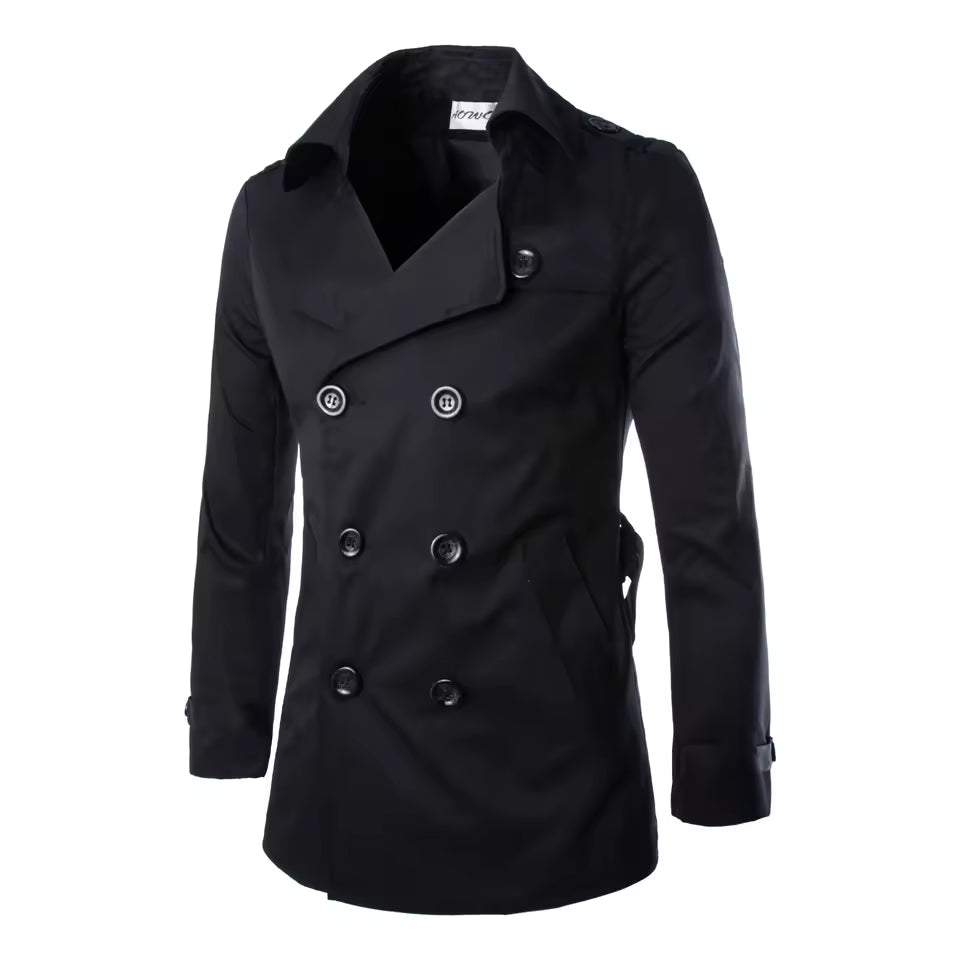 Men’s Coat – Tailored Fit – Cotton – Double-Breasted – Notched Lapel – Epaulettes