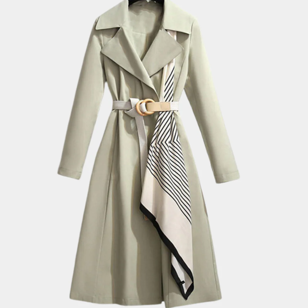 Women’s Trench Coat – Tailored Fit – Belted Waist – Flared Hem – Cotton Blend – Patterned Detail