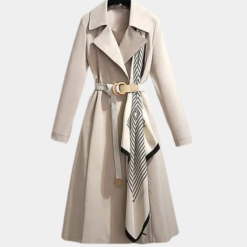Women’s Trench Coat – Tailored Fit – Belted Waist – Flared Hem – Cotton Blend – Patterned Detail