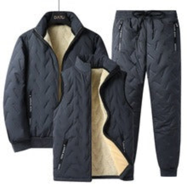 Men’s Three-Piece Outfit – Quilted Jacket Vest Pants – Wool Lined – Relaxed Fit