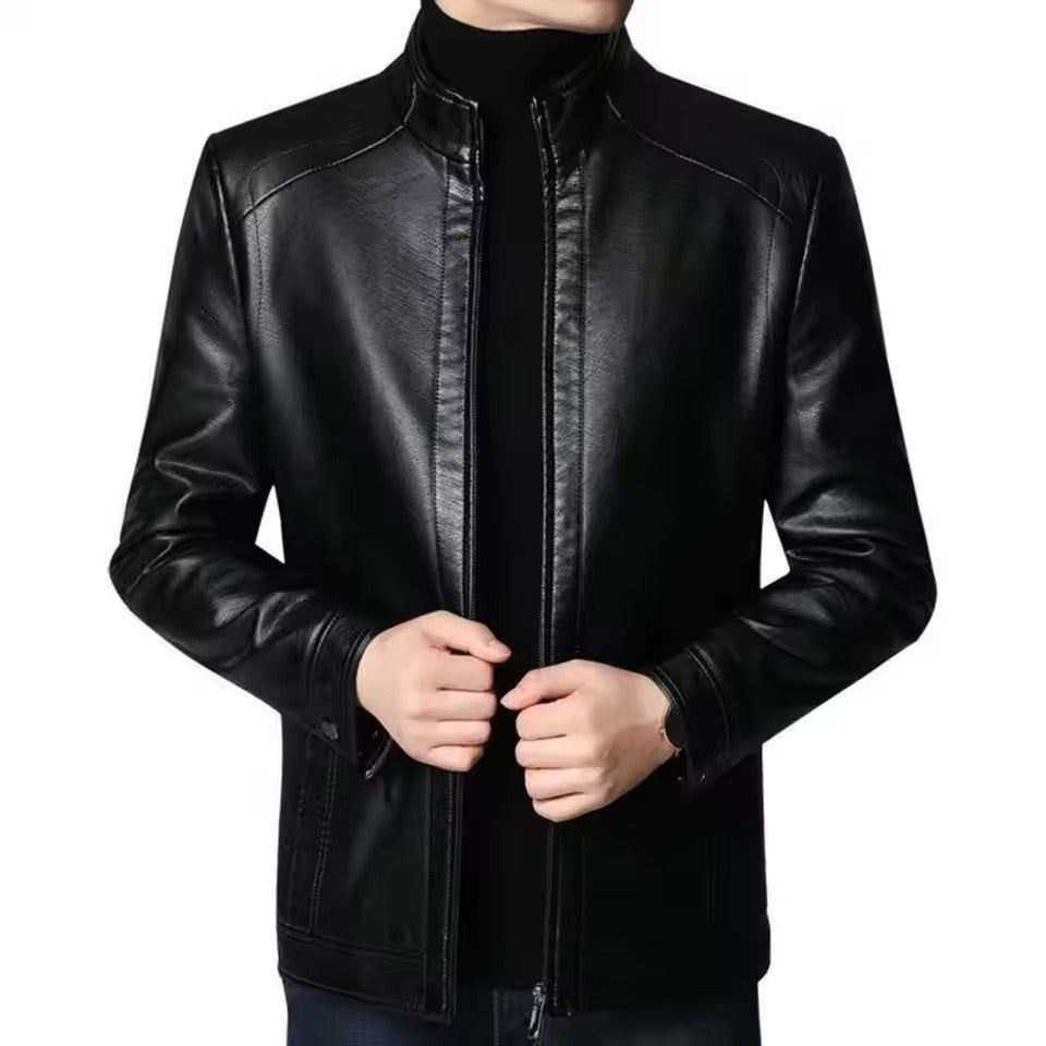 Men’s Motorcycle Jacket – Slim Fit – Faux Leather – Stand-Up Collar – Zipper Closure