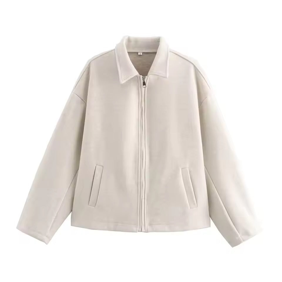 Women’s Jacket – Wool Blend – Loose Fit – Zip Front – Revers Collar – Hip Length