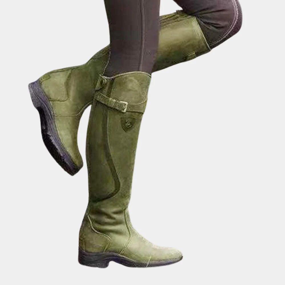 Women’s Knee-High Boots – Slim Fit – Leather-Like – Water-Resistant – Strap Buckle Detail