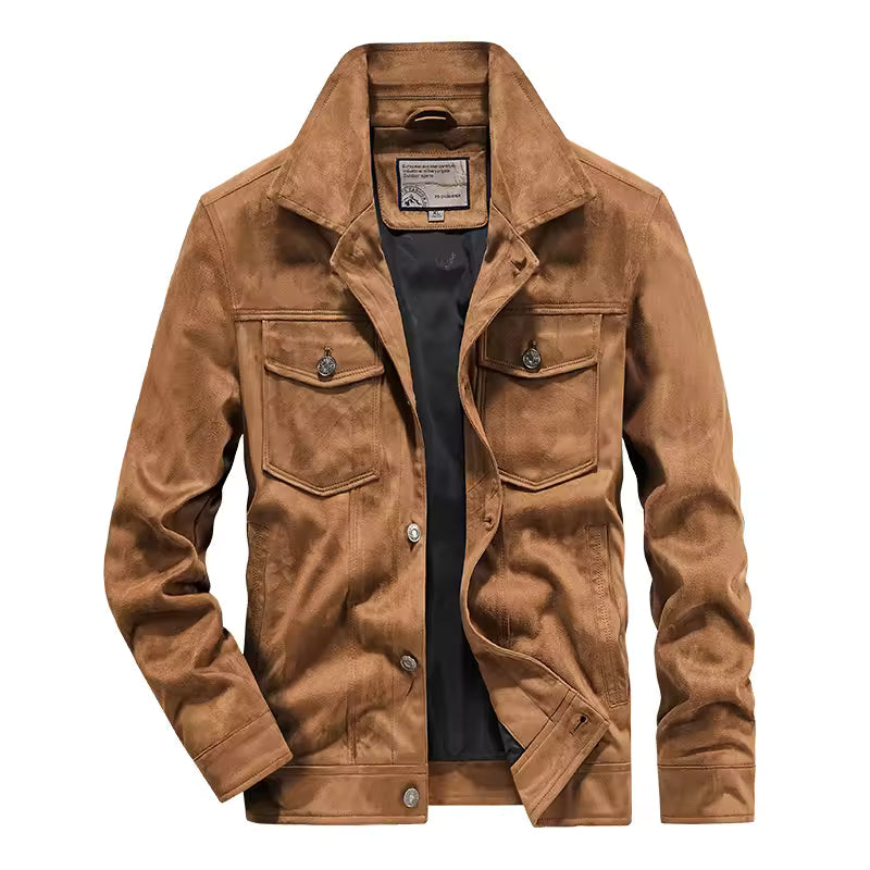 Men’s Suede Jacket – Slim Fit – Button-Up Front – Chest Pockets – Waist Length