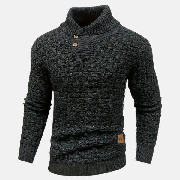 Men’s Sweater – Regular Fit – Textured Knit – Shawl Collar – Button Neck