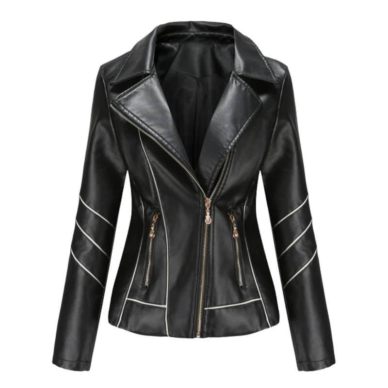 Women’s Leather Jacket – Slim Fit – Asymmetrical Zip – Notched Lapel – Biker Style
