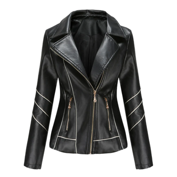 Women’s Leather Jacket – Slim Fit – Asymmetrical Zip – Notched Lapel – Biker Style