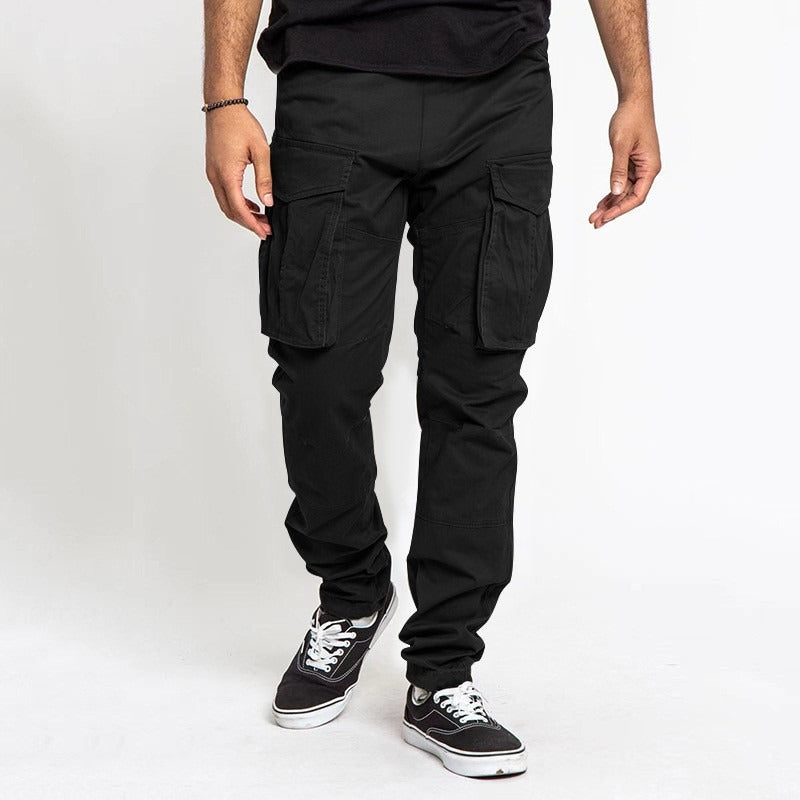 Men’s Cargo Pants – Loose Fit – Cotton Blend – Multi-Pocket – Straight Leg Full Length