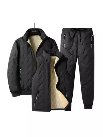 Men’s Three-Piece Outfit – Quilted Jacket Vest Pants – Wool Lined – Relaxed Fit