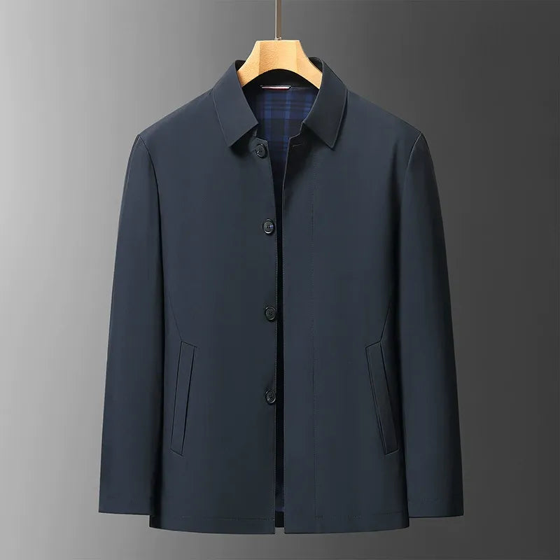 Men’s Jacket – Regular Fit – Button Front – Point Collar – Plaid Lined – Mid-Length