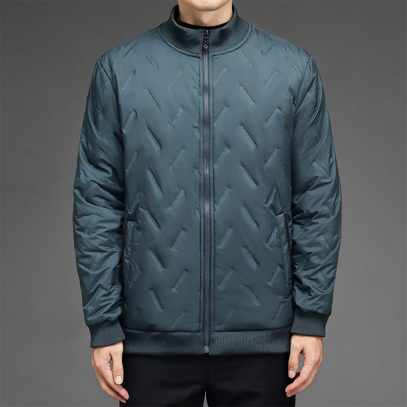 Men’s Puffer Jacket – Quilted Insulated – Stand Collar – Ribbed Cuffs – Zip Front