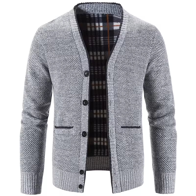 Men’s Knit Cardigan – Wool Blend – Tailored Fit – Fleece Lined – Button Front – Ribbed Hem