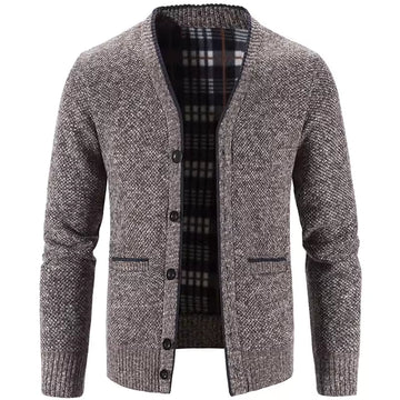 Men’s Knit Cardigan – Wool Blend – Tailored Fit – Fleece Lined – Button Front – Ribbed Hem