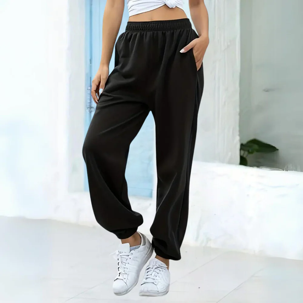 Women’s Jogging Pants – Relaxed Fit – Cotton Blend – Elastic Waist – Cuffed Ankles – Pockets