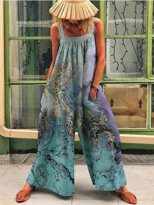 Women’s Jumpsuit – Wide Leg – Adjustable Straps – Floral Print