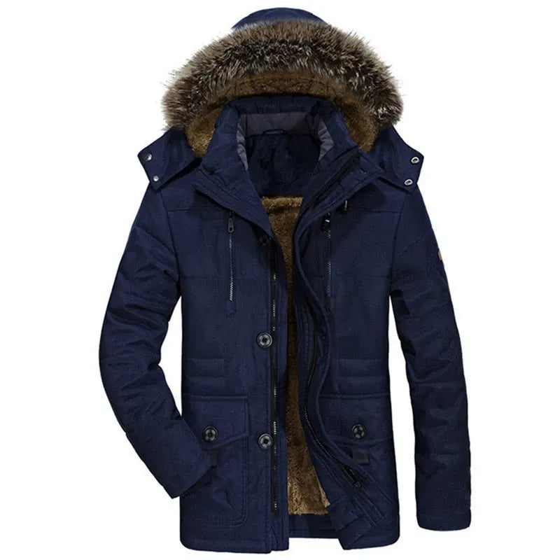 Men’s Parka Jacket – Regular Fit – Plush Lining – Detachable Hood Trim – Mid-Length