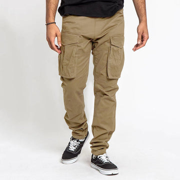 Men’s Cargo Pants – Loose Fit – Cotton Blend – Multi-Pocket – Straight Leg Full Length