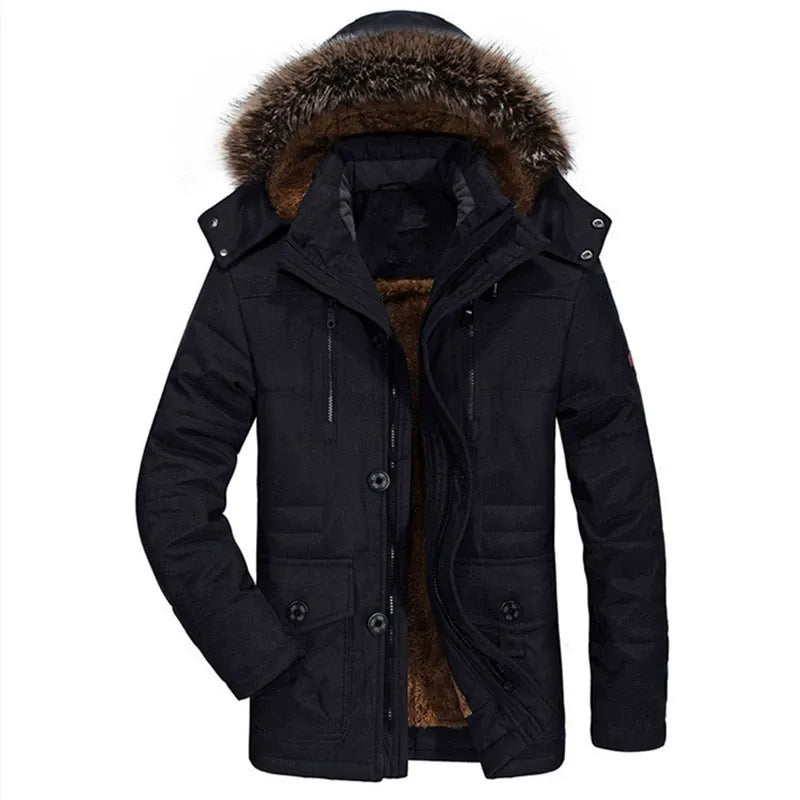 Men’s Parka Jacket – Regular Fit – Plush Lining – Detachable Hood Trim – Mid-Length