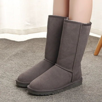 Women’s Knee-High Boots – Suede Feel – Faux Fur Trim – Flat Sole Casual Fit