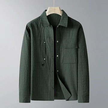 Men’s Jacket – Loose Fit – Textured Fabric – Pointed Lapel – Chest Pockets – D-Ring Accent