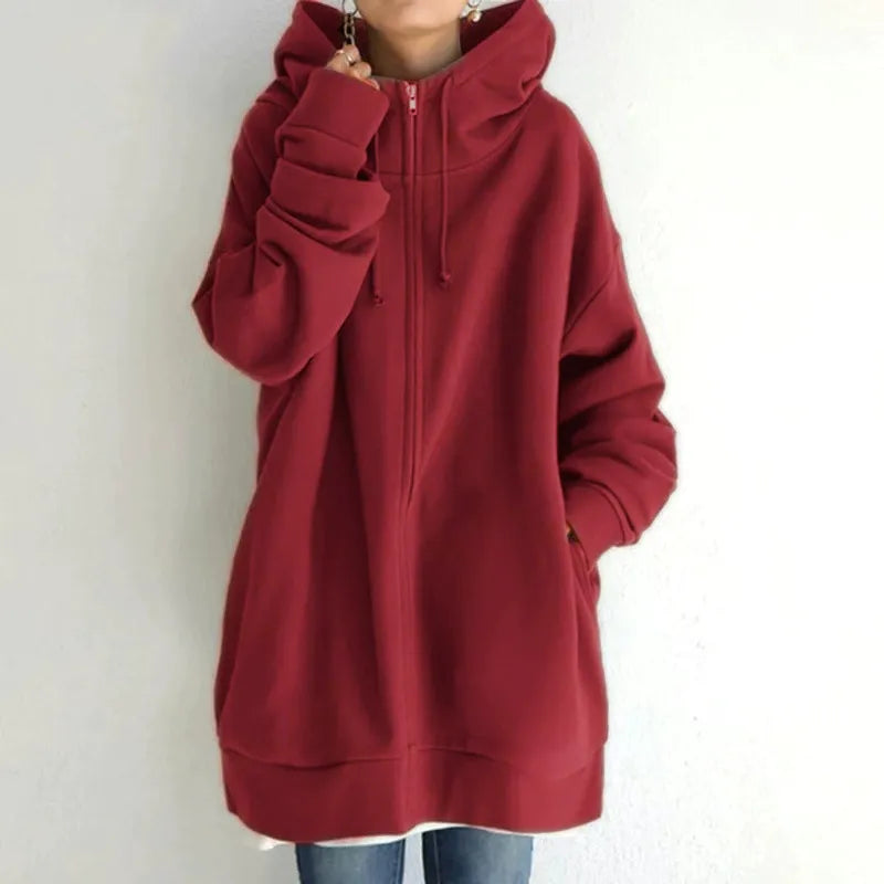 Women’s Hooded Sweatshirt – Oversized Fit – Fleece Lined – Zip Front – Side Pockets