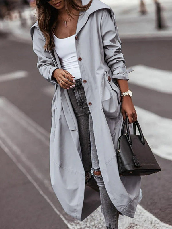 Women’s Trench Coat – Oversized Fit – Hooded – Full Length Utility Style
