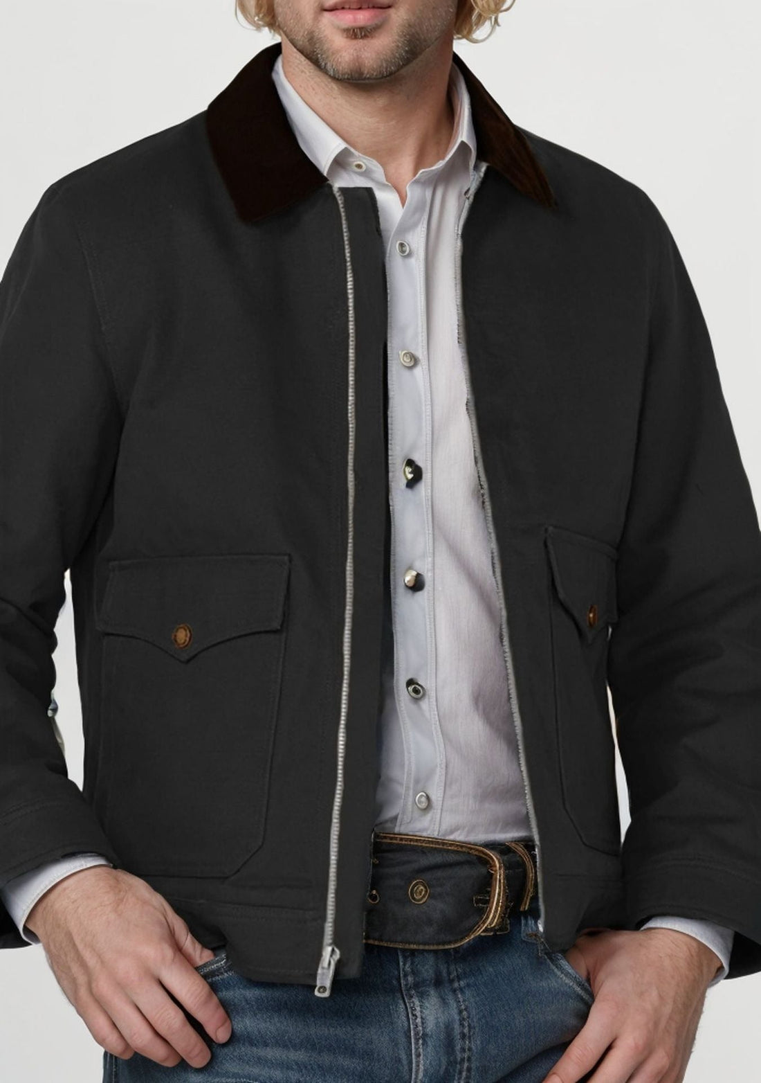 Men’s Jacket – Regular Fit – Cotton Blend – Zipper Front – Flap Pockets – Smart Casual