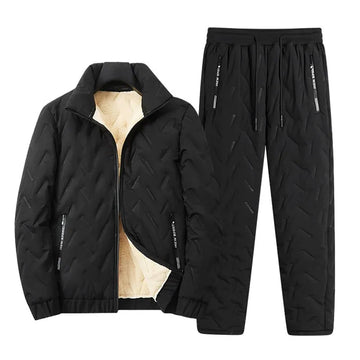 Men’s Quilted Coat and Pants Set – Lambskin Lined – Relaxed Fit – Zipper Front