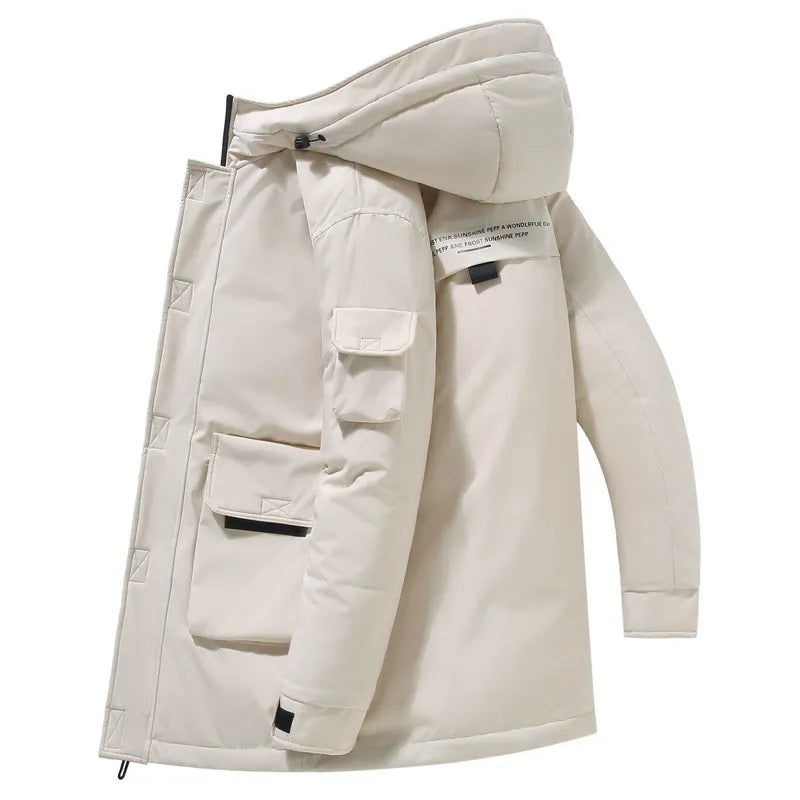 James Mid-Length Hooded Puffer Jacket | Padded Flap Pockets Jacket