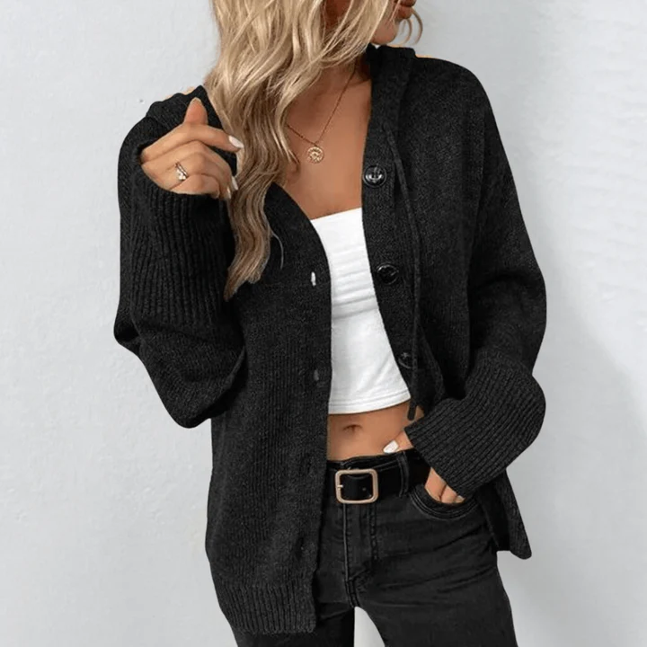 Women’s Cardigan – Wool Knit – Relaxed Fit – Button Front – Ribbed Trim – Long Sleeve