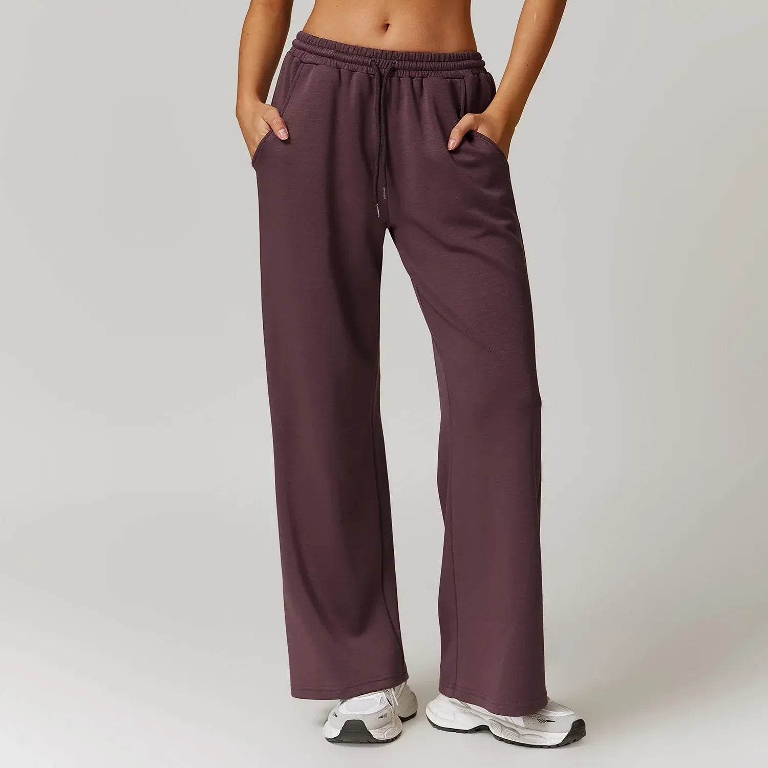 Women’s Lounge Pants – High Rise – Wide Leg – Knit Fabric – Drawstring Waist – Pockets