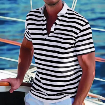 Men’s Polo Shirt – Cotton – Regular Fit – Striped – Retro Casual Style
