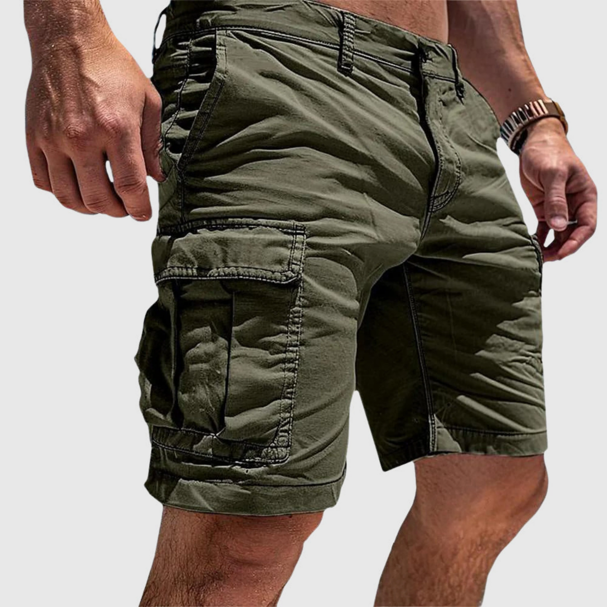 Men’s Cargo Shorts – Relaxed Fit – Cotton Fabric – Knee Length – Side Flap Pockets