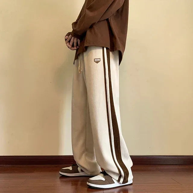 Men’s Sweatpants – Baggy Fit – Soft Fleece – Adjustable Waist – Striped Legs – Full Length