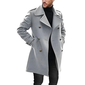 Men’s Trench Coat – Wool Blend – Tailored Fit – Double-Breasted Mid-Length Design