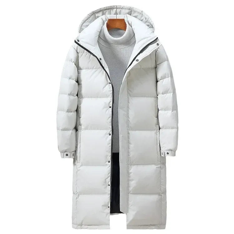 Men’s Long Down Jacket – Oversized Fit – Quilted Hooded Windproof Insulated