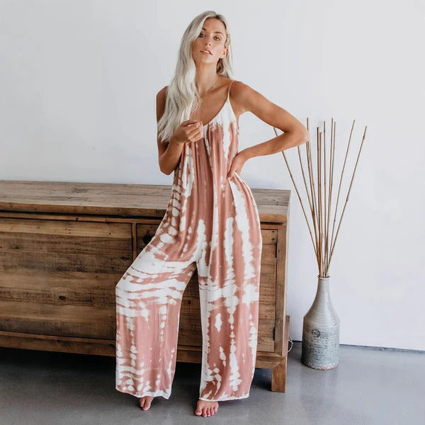 Women’s Jumpsuit – Relaxed Fit – Spaghetti Strap – Full Length – Soft Draped Fabric