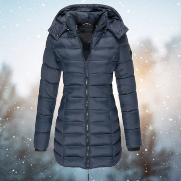 Women’s Long Puffer Jacket – Slim Fit – Quilted Warmth – Water-Resistant – Detachable Hood