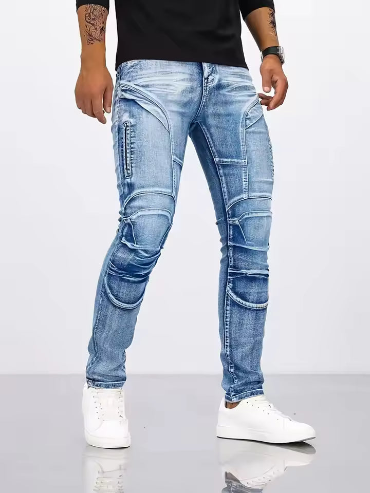Men’s Jeans – Slim Fit Stretch Denim – Reinforced Knees – Thigh Zipper Pocket