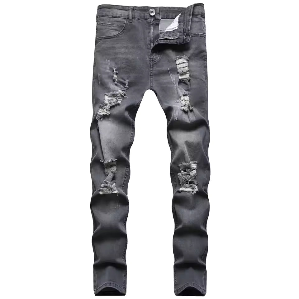 Men’s Slim Fit Jeans – Distressed Denim – Zipper Fly – Ankle Length Casual Style