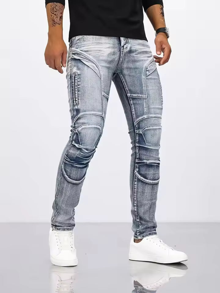 Men’s Jeans – Slim Fit Stretch Denim – Reinforced Knees – Thigh Zipper Pocket