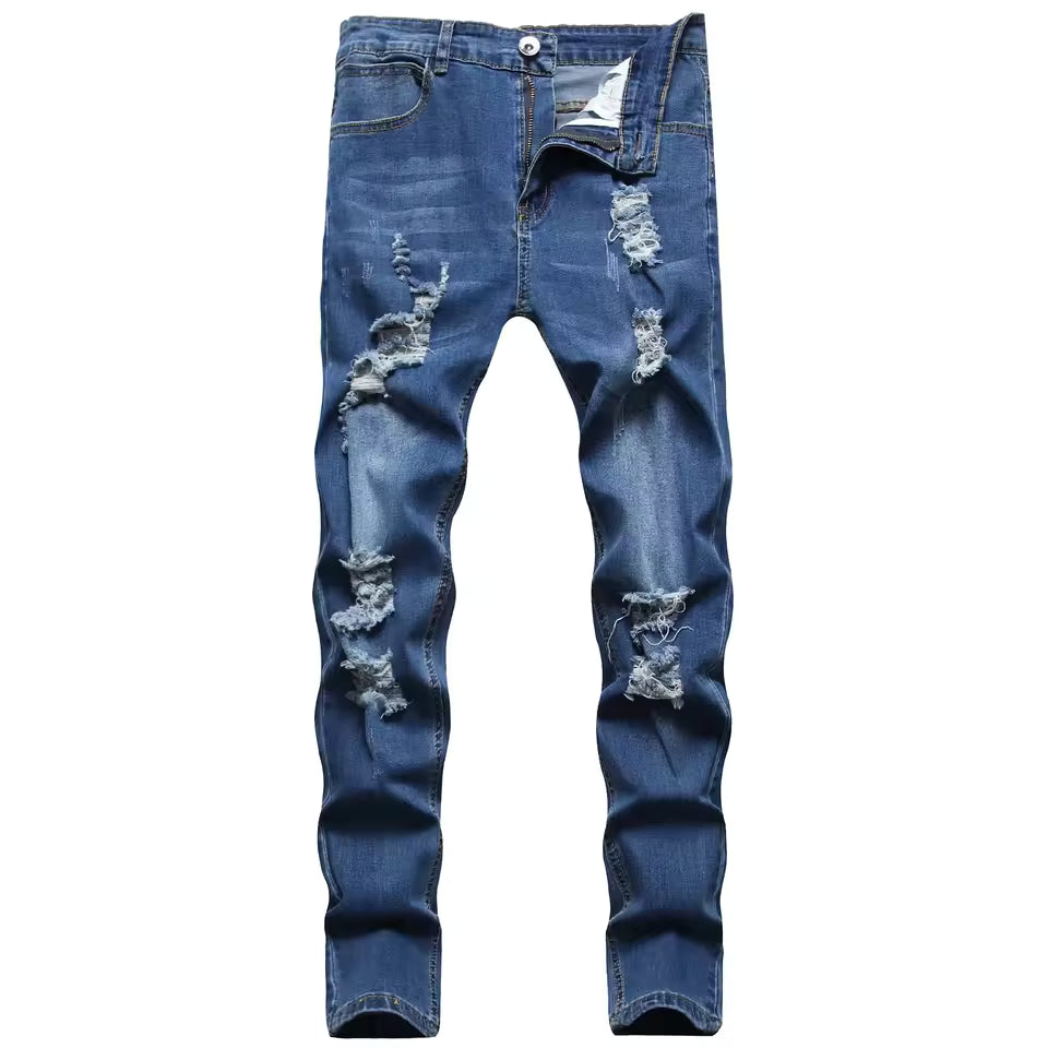 Men’s Slim Fit Jeans – Distressed Denim – Zipper Fly – Ankle Length Casual Style