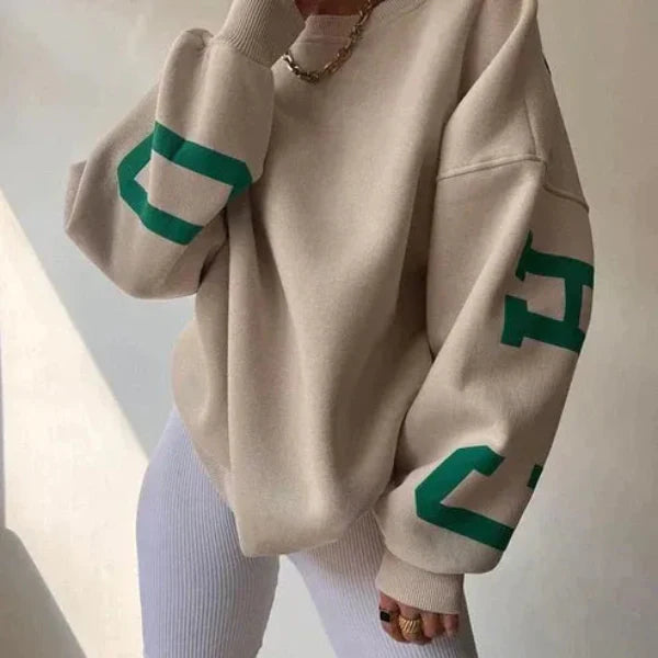 Women’s Sweatshirt – Oversized Fit – Cotton Blend – Dropped Shoulders – Side Graphic Print