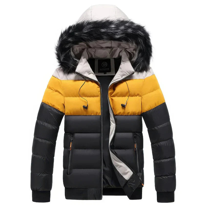 Men's Colorblock Hooded Winter Jacket