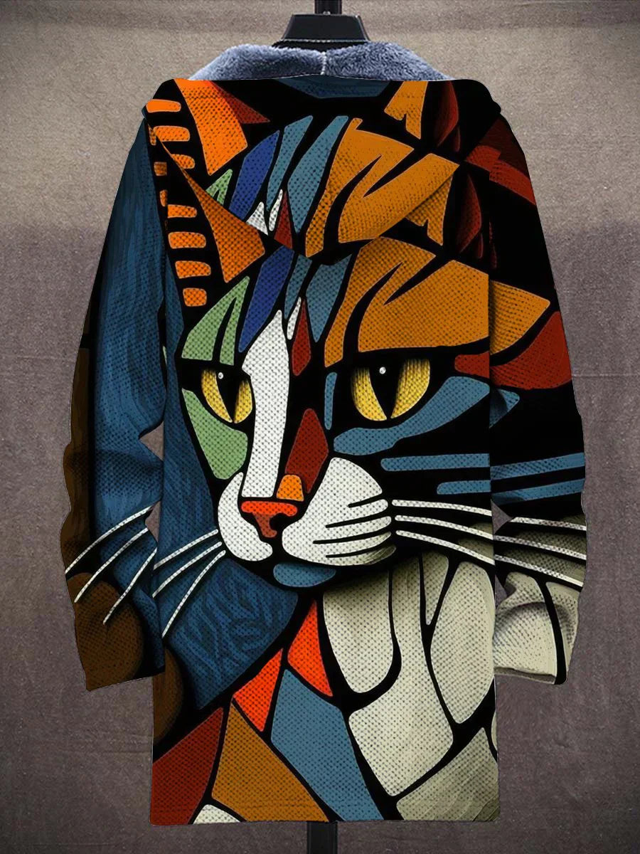 Men's artistic cat print hoodie for a unique look